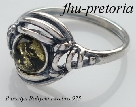 Pierścionek srebrny z bursztynem zielonym Turban (rozmiar 14) Pierścionek srebrny z bursztynem zielonym Turban (rozmiar 14)