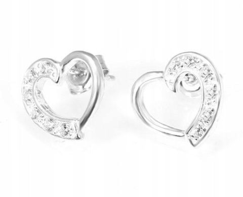 Kolczyki srebrne z cyrkoniami serce sztyft