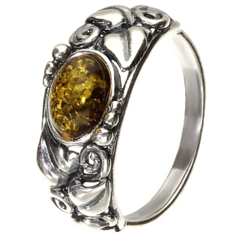 Pierścionek srebrny z bursztynem zielonym Powój (rozmiar 24)