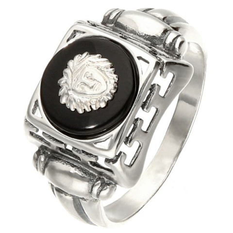 Pierścionek srebrny z onyksem Meduza Versace (rozmiar 18)