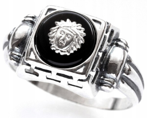 Pierścionek srebrny z onyksem Meduza Versace (rozmiar 18)