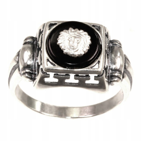 Pierścionek srebrny z onyksem Meduza Versace (rozmiar 18)