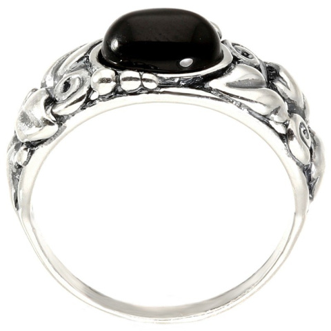 Pierścionek srebrny z onyksem Powój (rozmiar 24)