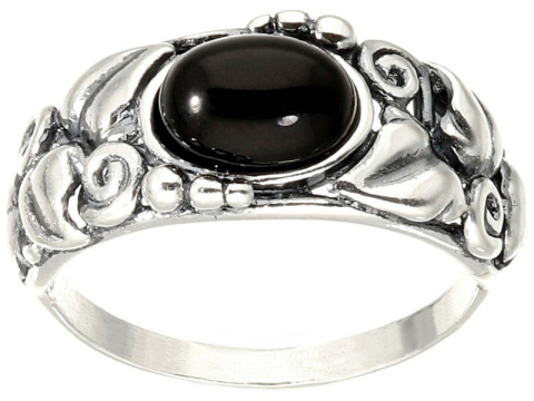 Pierścionek srebrny z onyksem Powój (rozmiar 24)