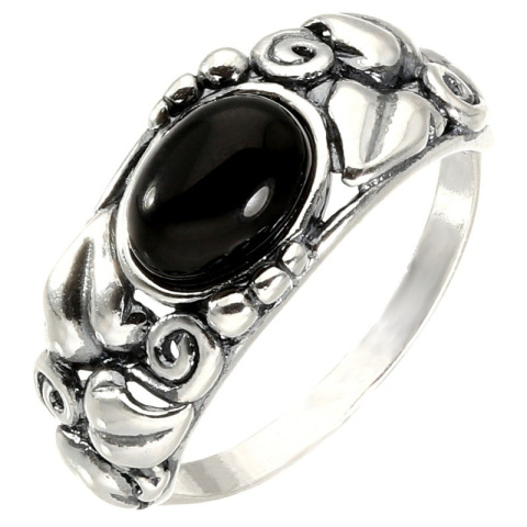 Pierścionek srebrny z onyksem Powój (rozmiar 26)