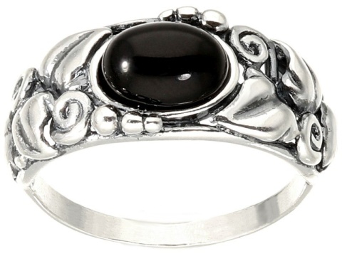 Pierścionek srebrny z onyksem Powój (rozmiar 26)