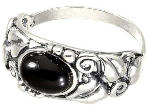 Pierścionek srebrny z onyksem Powój (rozmiar 26)