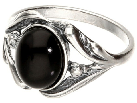 Pierścionek srebrny z onyksem Tulipan (rozmiar 12)