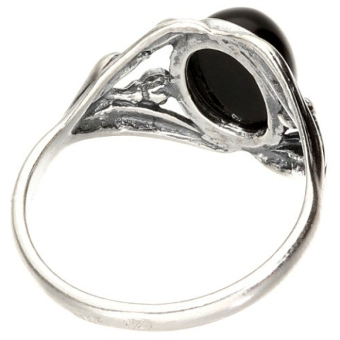 Pierścionek srebrny z onyksem Tulipan (rozmiar 12)