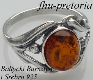 Pierścionek srebrny z bursztynem koniakowym Tulipan (rozmiar 26)