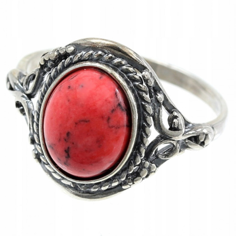 Pierścionek srebrny z koralem Oplot (rozmiar 22) Pierścionek srebrny z koralem Oplot (rozmiar 22)