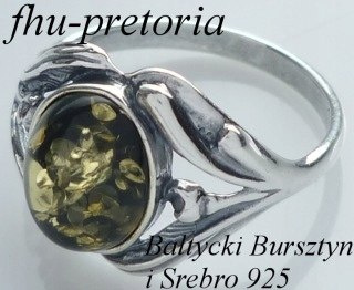 Pierścionek srebrny z bursztynem zielonym Tulipan (rozmiar 19) Pierścionek srebrny z bursztynem zielonym Tulipan (rozmiar 19)